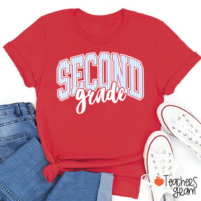 Personalized Grade Striped Varsity Teacher T-Shirt