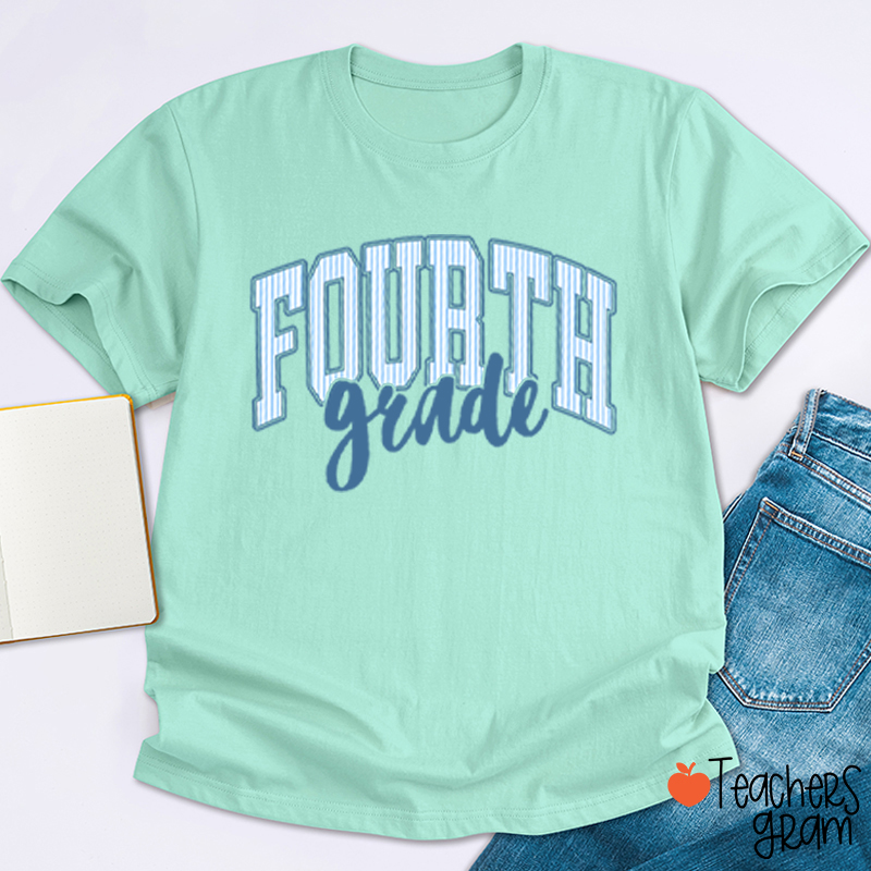Personalized Grade Striped Varsity Teacher T-Shirt