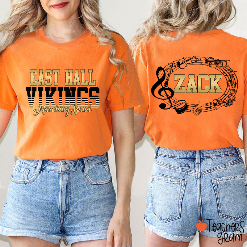Personalized Band Music Note Mascot Two Sided Teacher T-Shirt