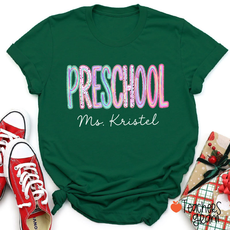 Personalized Grade Rainbow Doodle Name Teacher T-Shirt