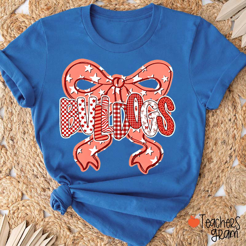 Personalized Mascot Star Bow Mixed Pattern Letter Teacher T-Shirt
