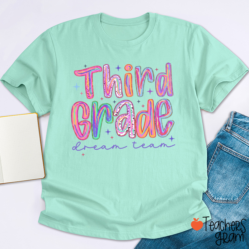 Personalized Pastel Rainbow Grade Dream Team Teacher T-Shirt