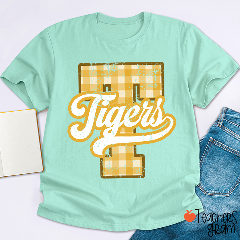 Personalized Mascot Sport Gingham Varsity Teacher T-Shirt