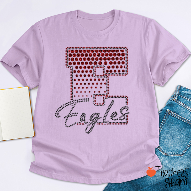 Personalized Mascot Rhinestone Varsity Letter Script Teacher T-Shirt