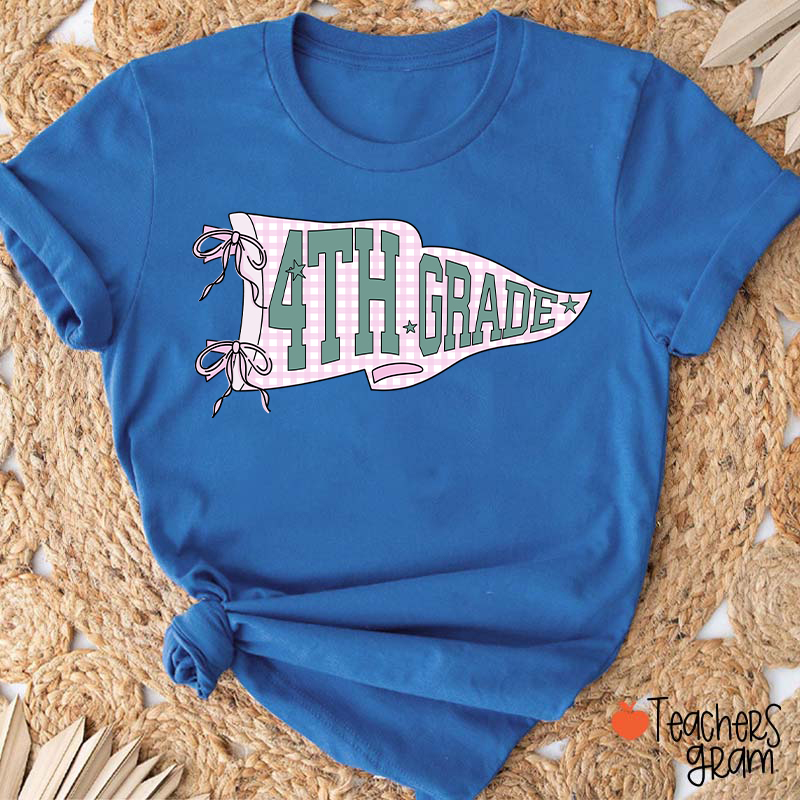 Personalized Text Gingham Pennant Teacher T-Shirt