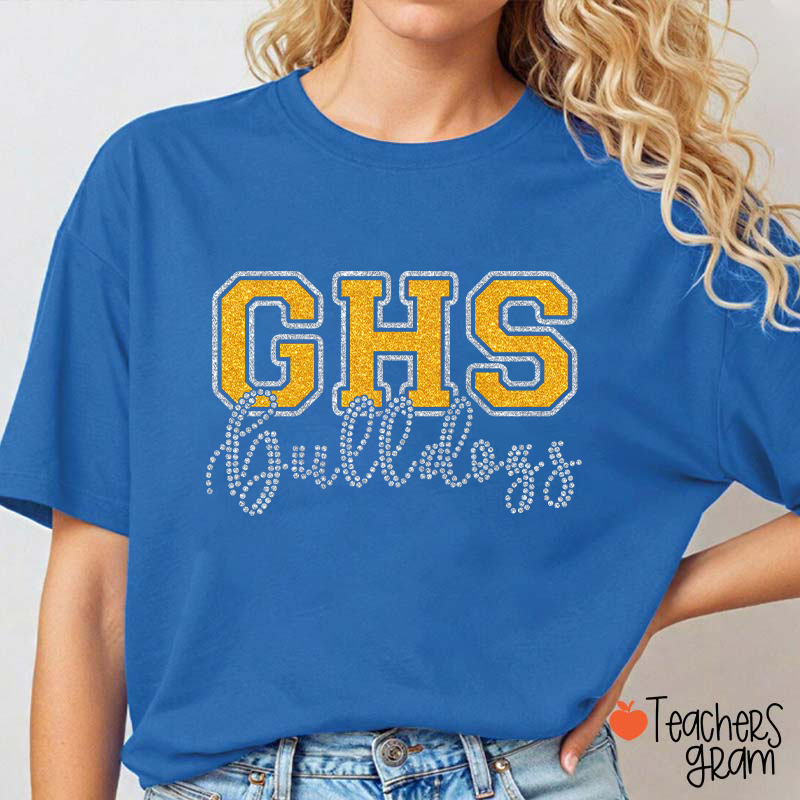 Personalized School Abbreviation And Name Faux Glitter Teacher T-Shirt
