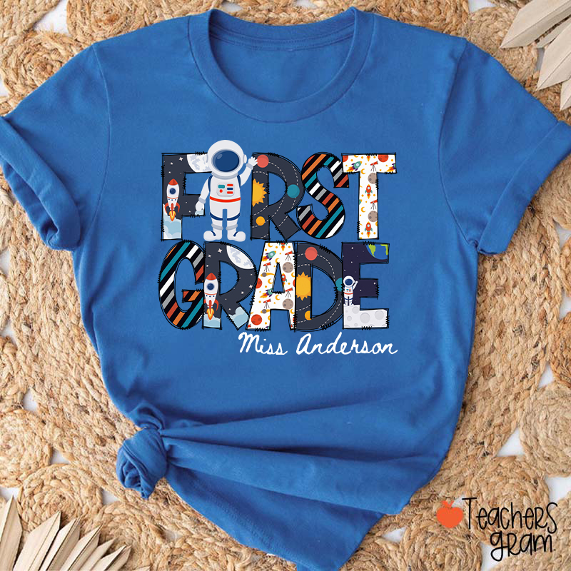 Personalized Grade Name Outer Space Astronaut Teacher T-Shirt