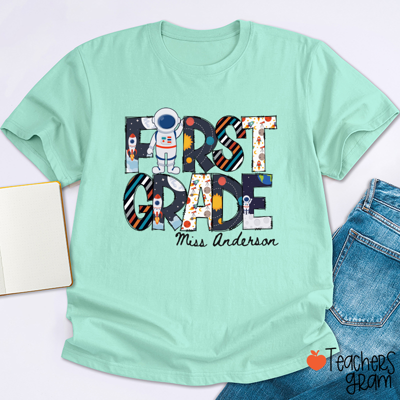 Personalized Grade Name Outer Space Astronaut Teacher T-Shirt