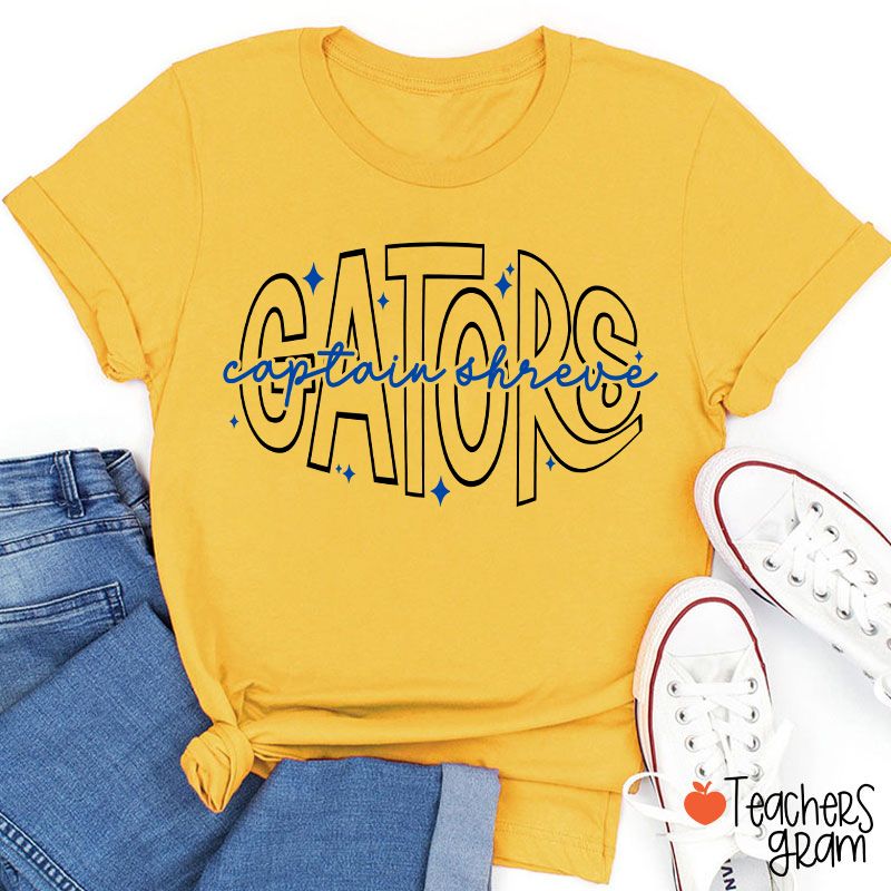 Personalized Mascot And School Name Star Line Teacher T-Shirt
