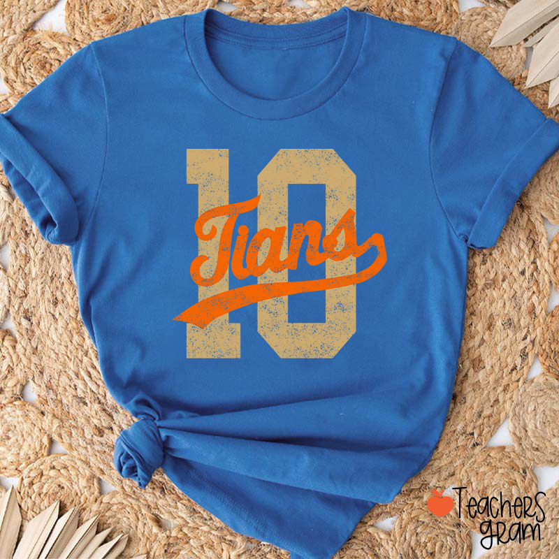 Personalized Mascot Distressed Sport Number Teacher T‑Shirt