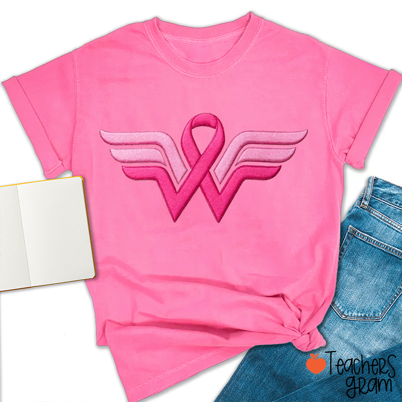 Embroidery Wonder Woman Breast Cancer Awareness T-Shirt