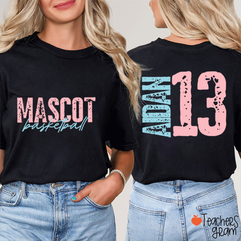 Personalized Mascot Name And Number Basketball Teacher Two Sided T-Shirt