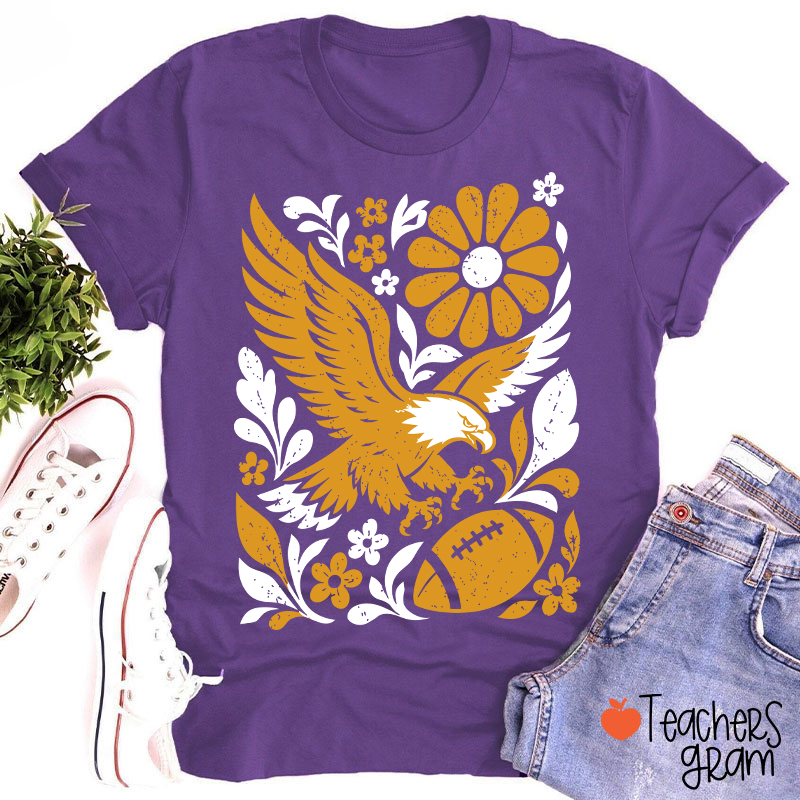 Personalized Mascot Floral Football Vintage Graphic Teacher T‑Shirt