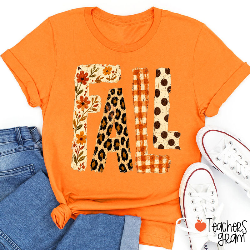Vintage Patchwork Fall Letter Teacher T‑Shirt