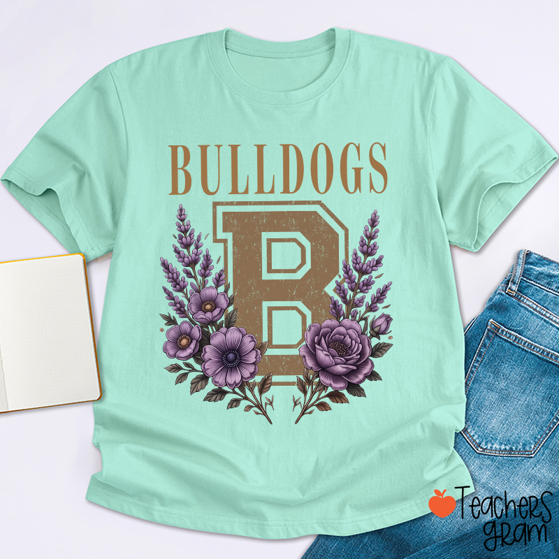 Personalized Mascot Sport Floral Initial Letter Teacher T‑Shirt