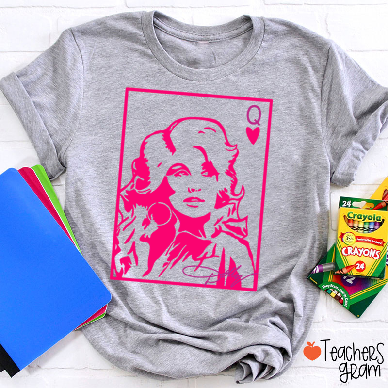 Dolly Queen Of Hearts Poker Card Pink Portrait Country Music Teacher T-Shirt