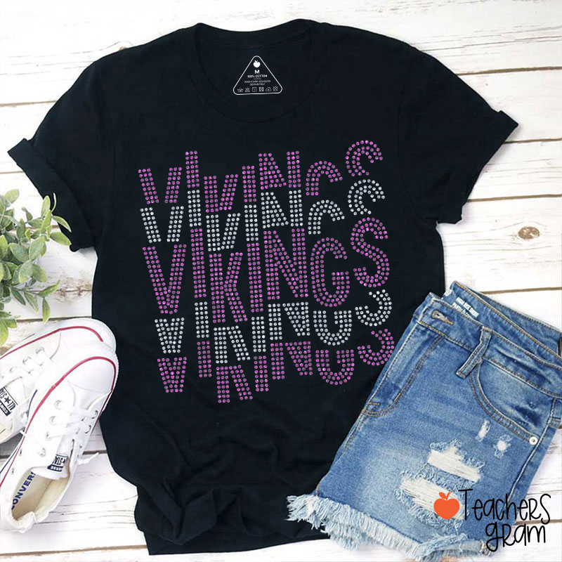 Personalized Mascot Glitter Stacked Text Sports Teacher T‑Shirt-Teachersgram