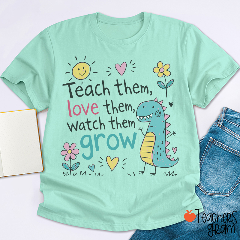Cute Dinosaur Flower Quote Graphic Teacher T-Shirt