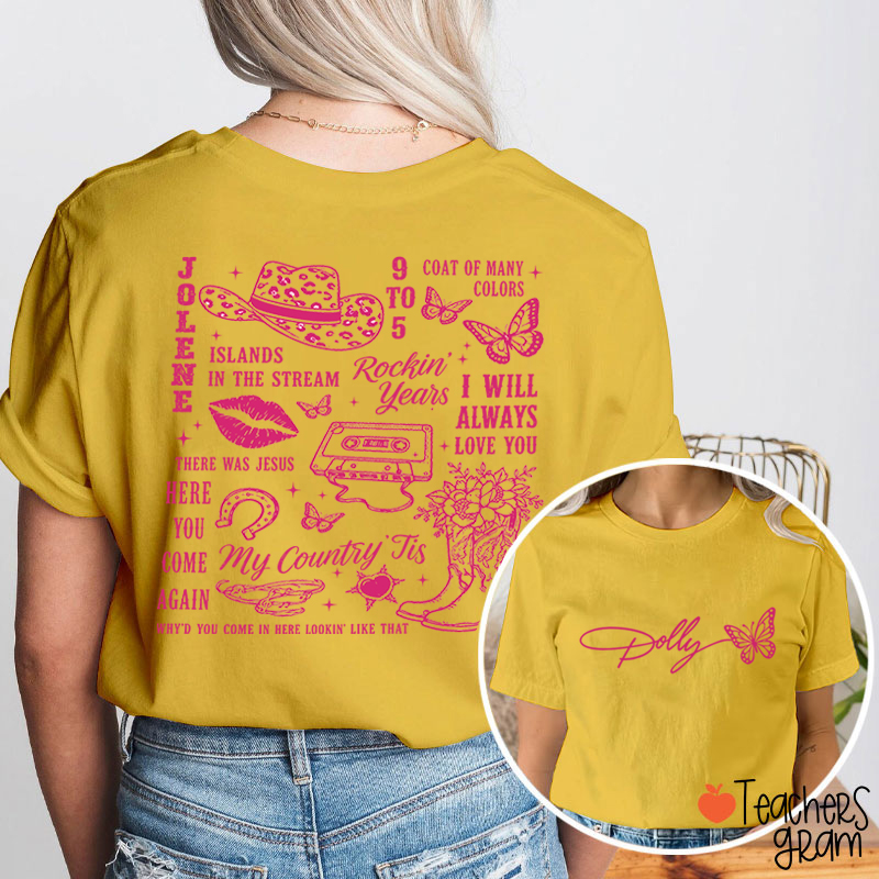 Butterfly Classic Song List Teacher Two Sided T‑Shirt