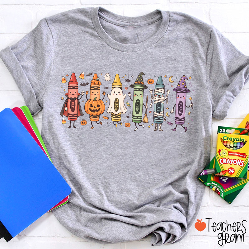 Halloween Cartoon Crayons Character Teacher T-Shirt