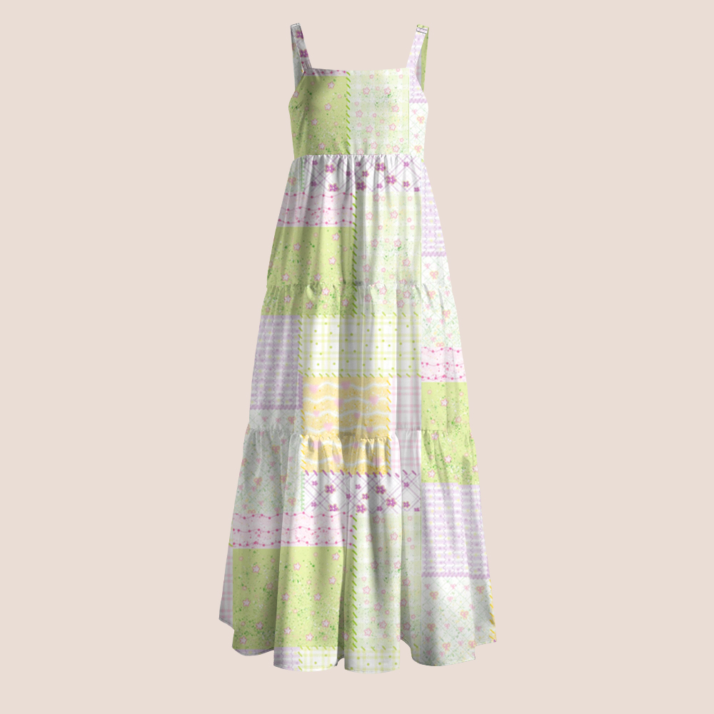 Cute Floral Gingham Print Teacher Slip Dress