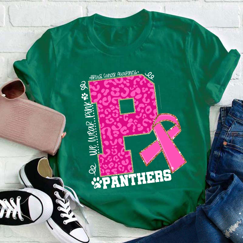 Personalized We Wear Pink Breast Cancer Teacher T-Shirt