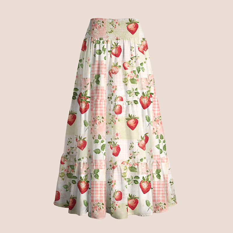Strawberry Faux Patchwork Teacher Tiered Skirt