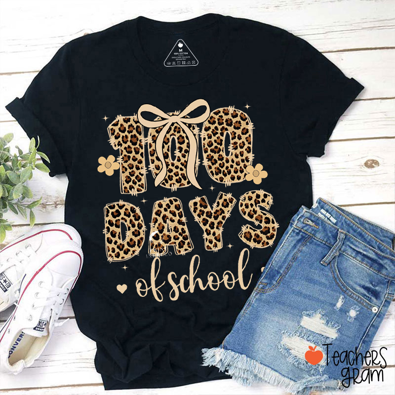 Coquette Bow Leopard 100 Days Of School Teacher T-Shirt