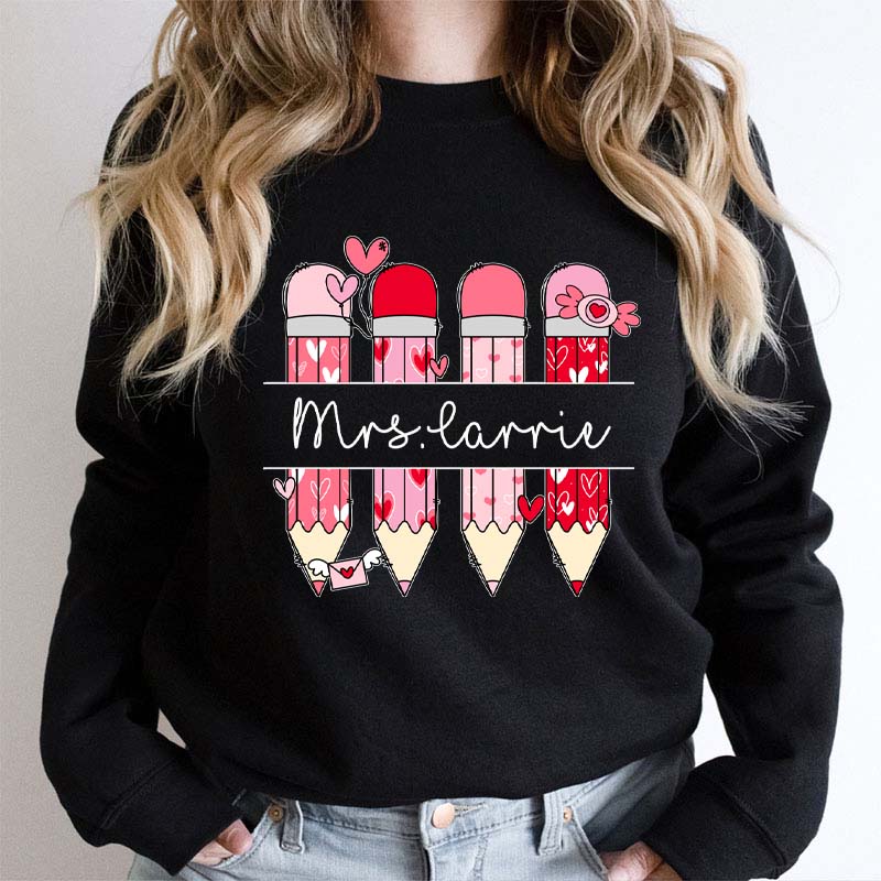 Personalized Pink Pencil Name Teacher Sweatshirt
