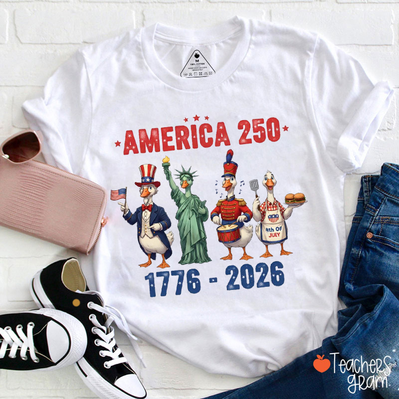 Funny Patriotic Duck USA 250th Teacher T-Shirt