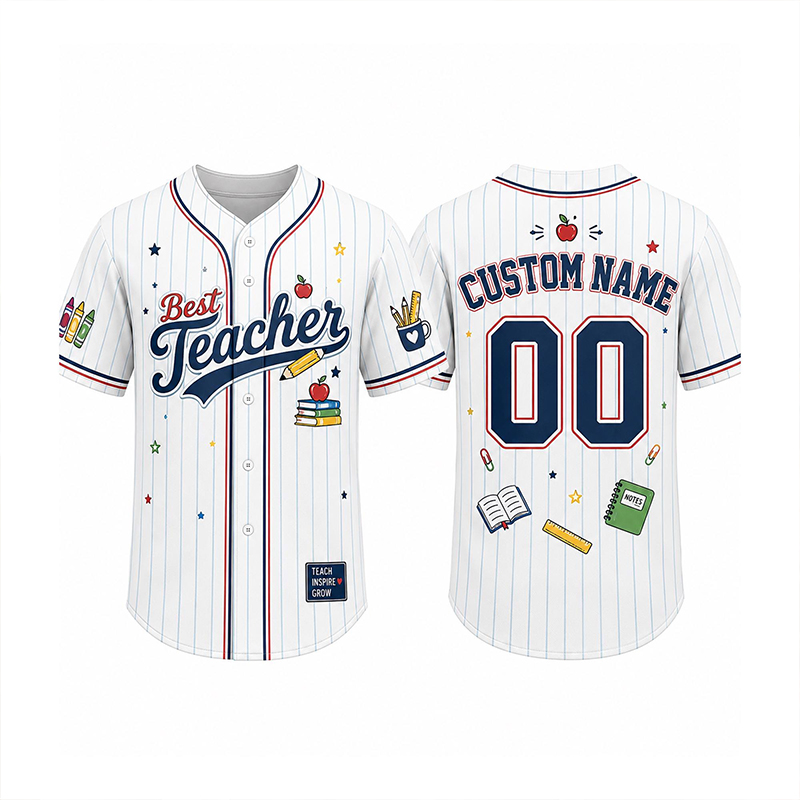 Personalized Team School Stuff Preppy Stripes Teacher Baseball Jersey