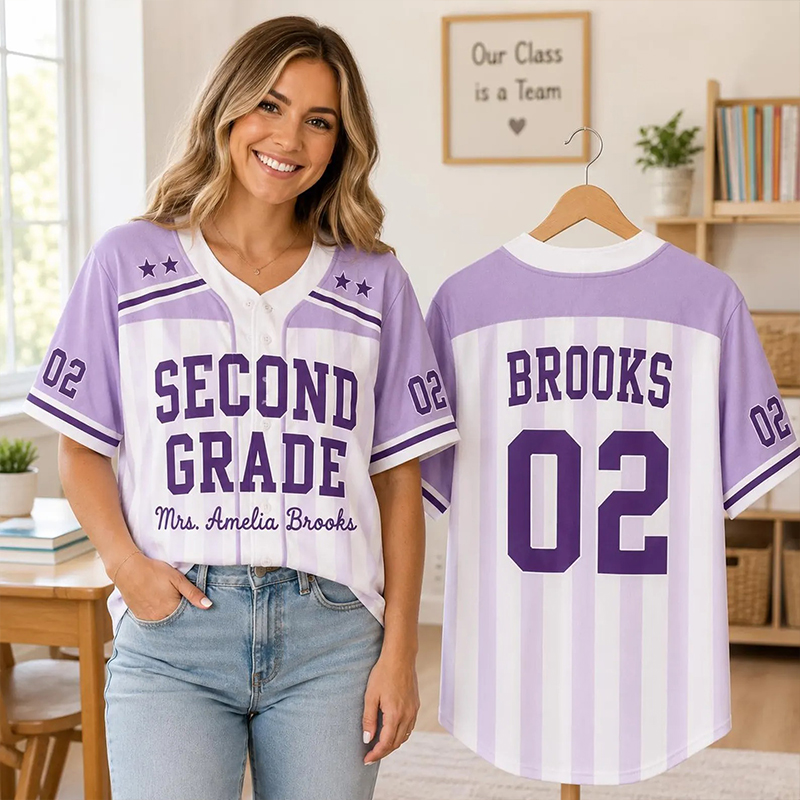 Personalized Grade And Name Vertical Stripe Star Number Teacher Baseball Jersey