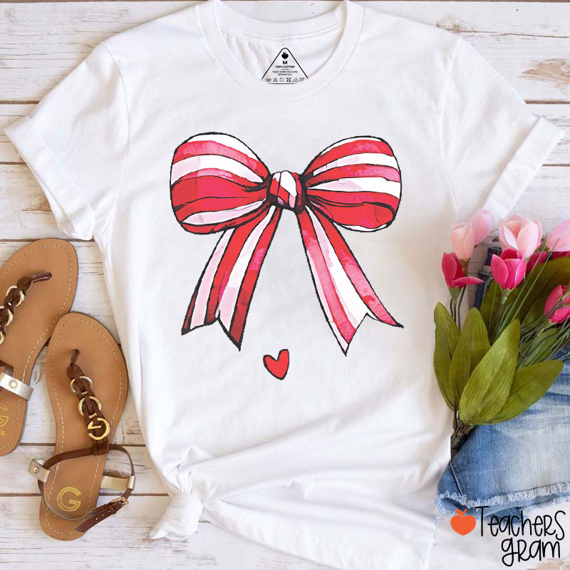 Coquette Bow Valentine Teacher T-Shirt