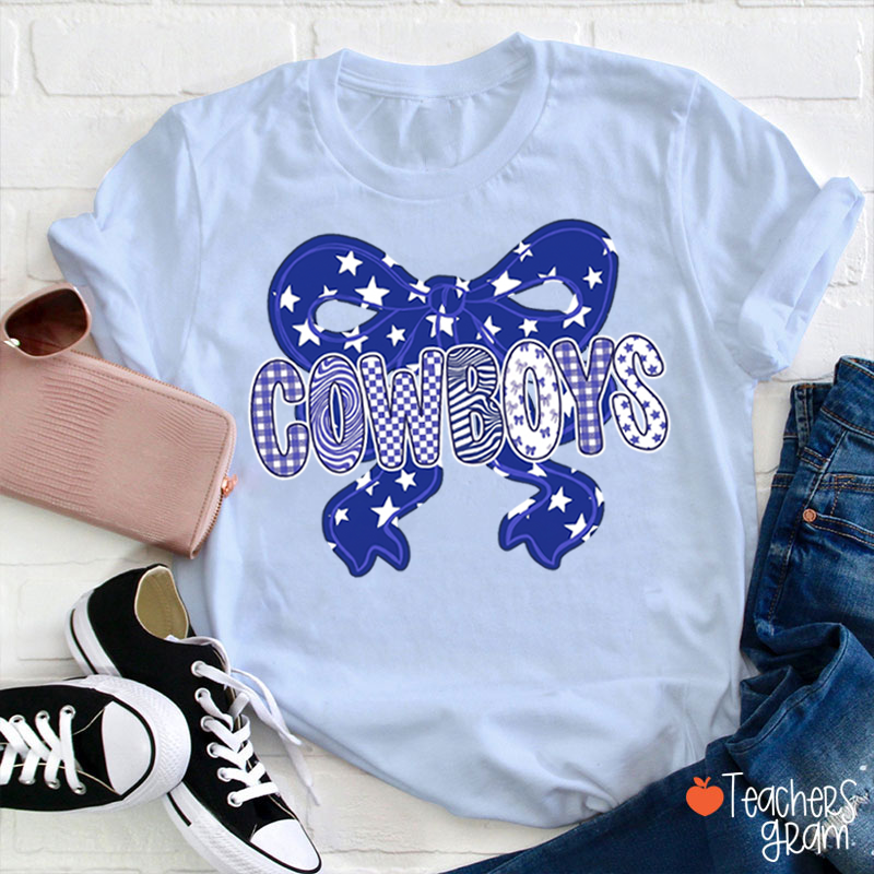 Personalized Mascot Star Bow Mixed Pattern Letter Teacher T-Shirt