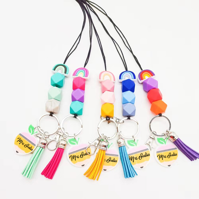 Rainbow Beaded Teacher Lanyard