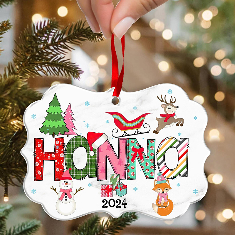 Personalized Name Sleigh Reindeer Snowman Teacher Christmas Aluminum Ornament
