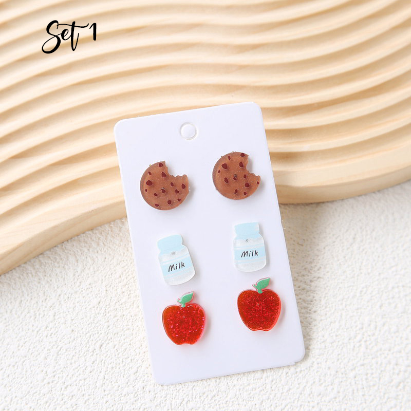 Cute Pencil Apple Globe Drawing Board Earrings Set