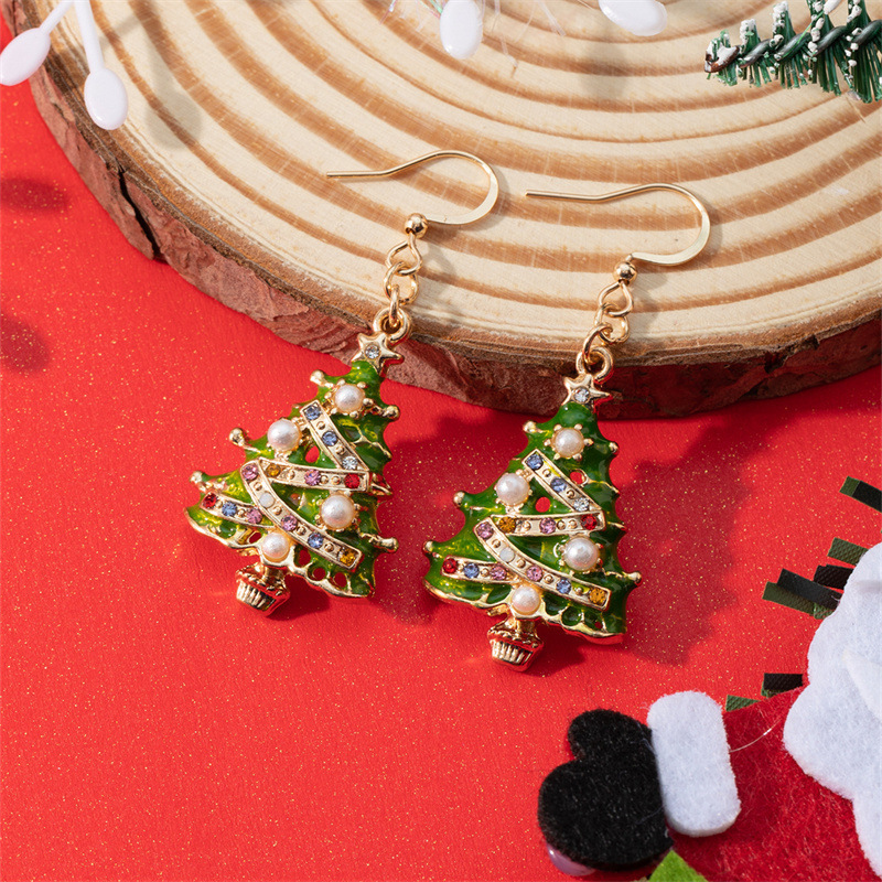 Diamond Christmas Tree Teacher Metal Earrings