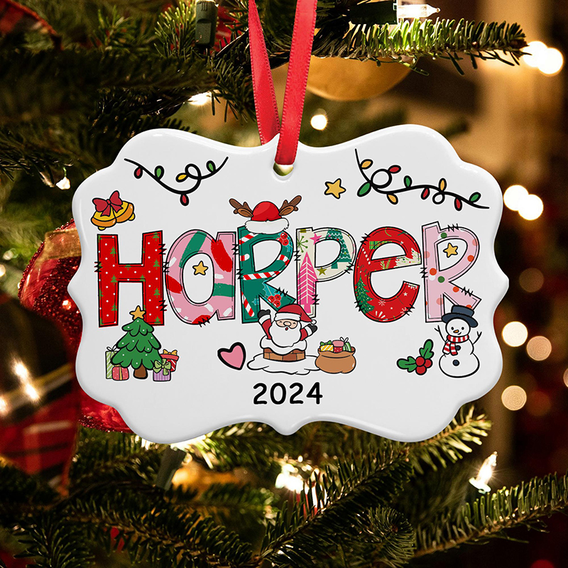 Personalized Name Light Strip Santa Claus Teacher Christmas Aluminum Ornament