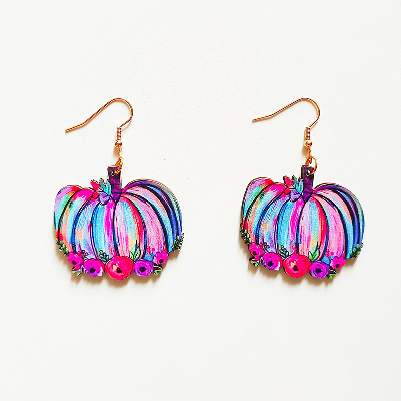 Flower Colored Pumpkin Wood Earrings