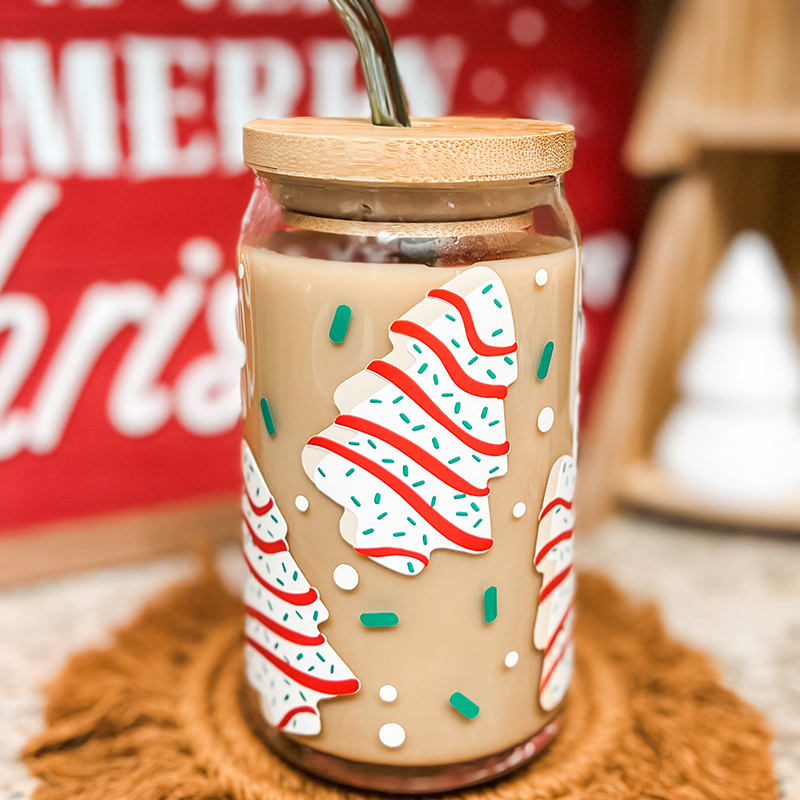 Christmas Tree Cake Glass Can Teacher Tumbler
