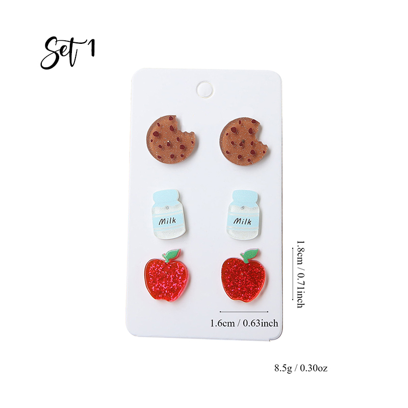 Cute Pencil Apple Globe Drawing Board Earrings Set