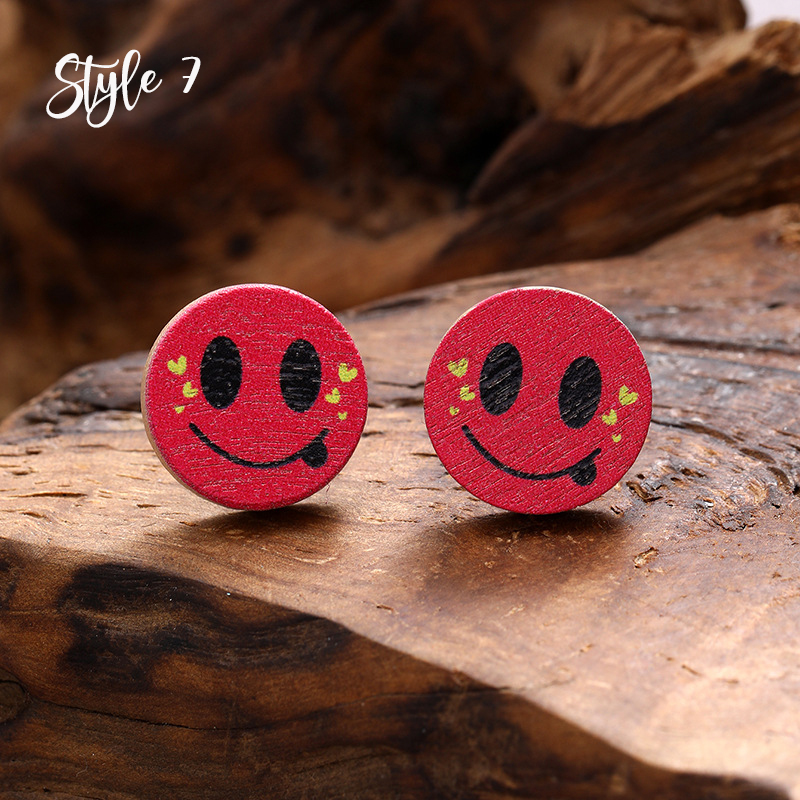 Cute Smiley Apple Drawing Board Wooden Earrings