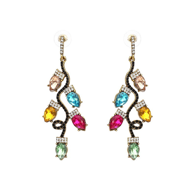 Rhinestone Colorful Light Bulb Teacher Metal Earrings