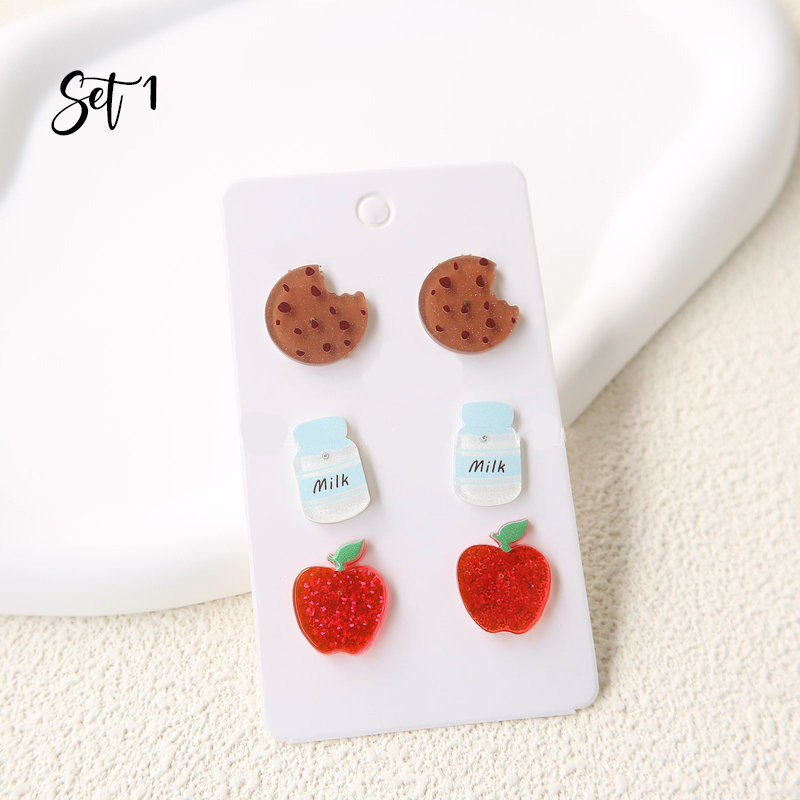 Cute Pencil Apple Globe Drawing Board Earrings Set