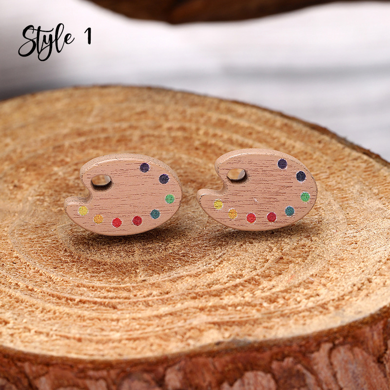Cute Smiley Apple Drawing Board Wooden Earrings