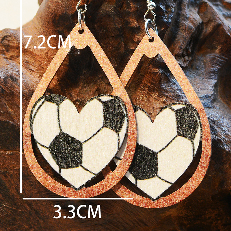 Ball Heart Wooden Earrings