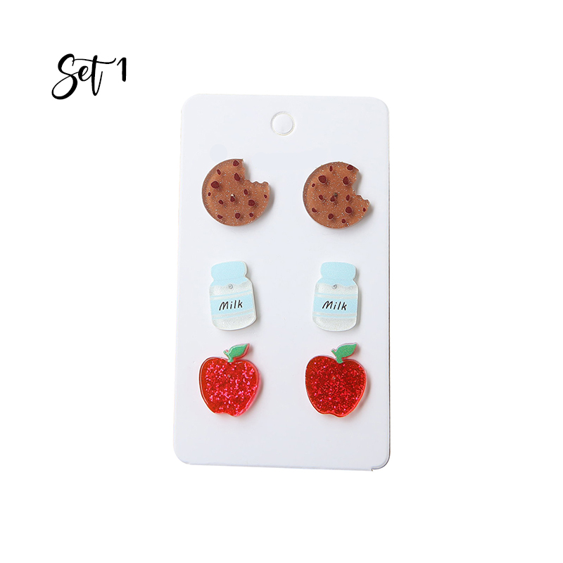 Cute Pencil Apple Globe Drawing Board Earrings Set