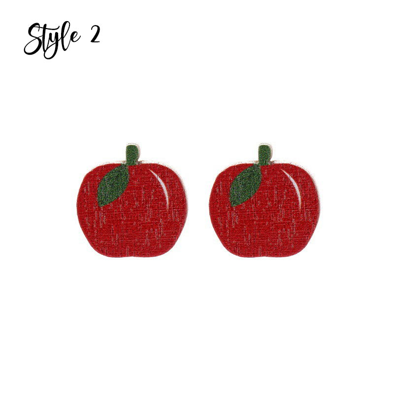 Cute Smiley Apple Drawing Board Wooden Earrings