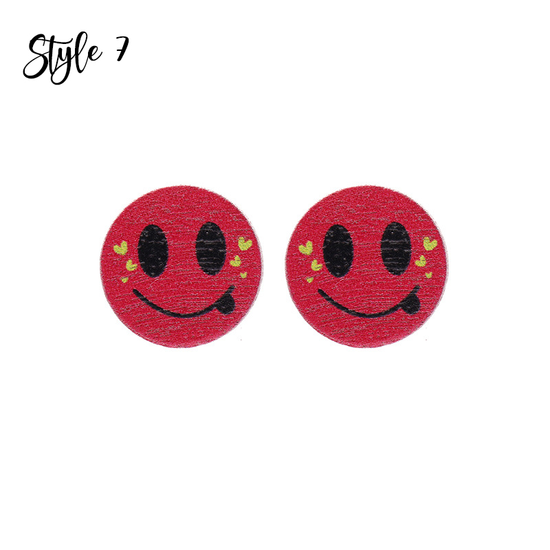 Cute Smiley Apple Drawing Board Wooden Earrings